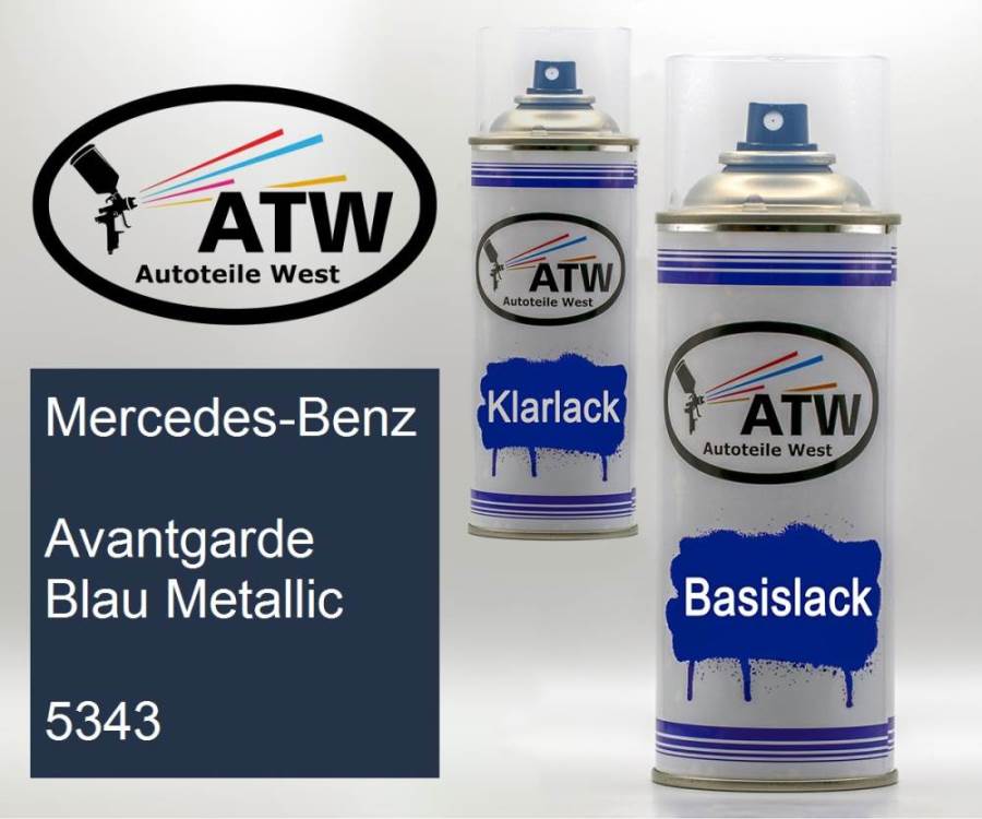 Mercedes-Benz, Avantgarde Blau Metallic, 5343: 400ml Sprühdose + 400ml Klarlack - Set, von ATW Autoteile West.